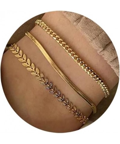 Gold Silver Ankle Bracelets for Women, 14K Gold Anklets for Women Waterproof Cuban Figaro Link Gold Anklet Set Layered Glitte...