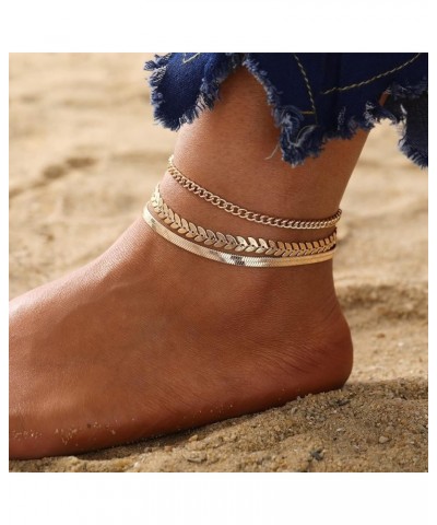 Gold Silver Ankle Bracelets for Women, 14K Gold Anklets for Women Waterproof Cuban Figaro Link Gold Anklet Set Layered Glitte...