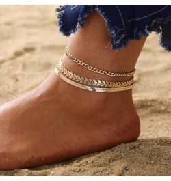 Gold Silver Ankle Bracelets for Women, 14K Gold Anklets for Women Waterproof Cuban Figaro Link Gold Anklet Set Layered Glitte...