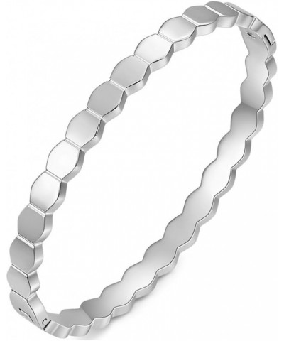 Stainless Steel Hexagon Bee Nest Stye Classic Plain Bangle Bracelet Silver $7.19 Bracelets