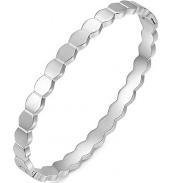 Stainless Steel Hexagon Bee Nest Stye Classic Plain Bangle Bracelet Silver $7.19 Bracelets