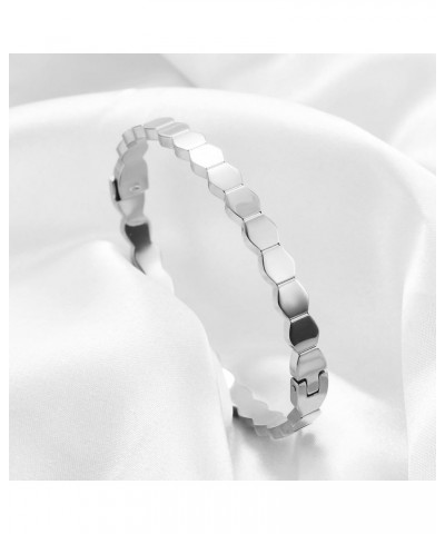 Stainless Steel Hexagon Bee Nest Stye Classic Plain Bangle Bracelet Silver $7.19 Bracelets