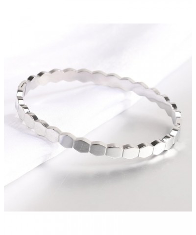 Stainless Steel Hexagon Bee Nest Stye Classic Plain Bangle Bracelet Silver $7.19 Bracelets