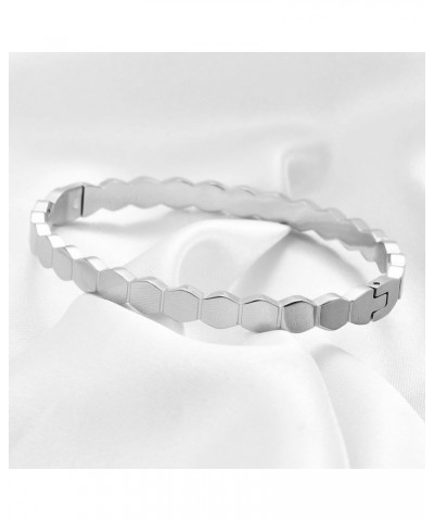 Stainless Steel Hexagon Bee Nest Stye Classic Plain Bangle Bracelet Silver $7.19 Bracelets