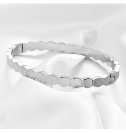 Stainless Steel Hexagon Bee Nest Stye Classic Plain Bangle Bracelet Silver $7.19 Bracelets