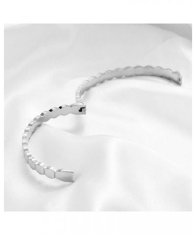 Stainless Steel Hexagon Bee Nest Stye Classic Plain Bangle Bracelet Silver $7.19 Bracelets