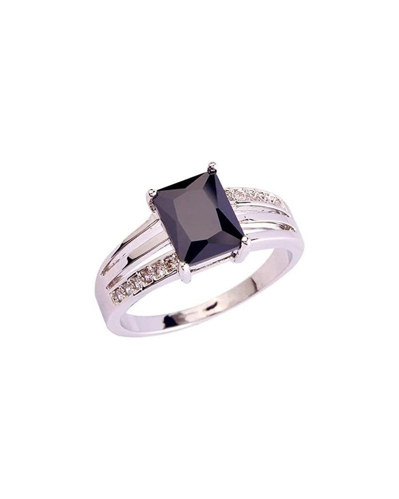 925 Sterling Silver Plated Emerald Cut Filled 10x12mm Amethyst Dainty Hollow Wedding Ring for Women C_Black US7 $4.79 Others