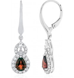 .925 Sterling Silver Teardrop Birthstone & Lab Grown White Sapphire or CZ Art Deco Style Drop Hinged Latch Back Dangle Earrin...