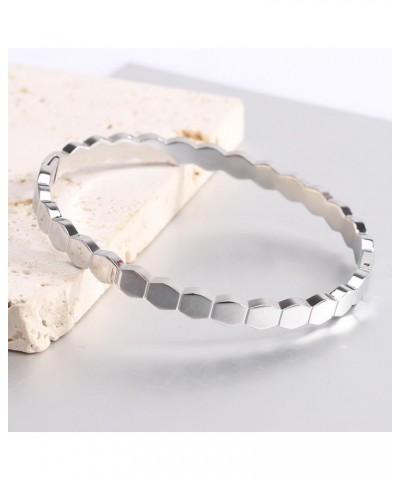 Stainless Steel Hexagon Bee Nest Stye Classic Plain Bangle Bracelet Silver $7.19 Bracelets