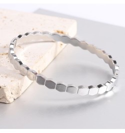 Stainless Steel Hexagon Bee Nest Stye Classic Plain Bangle Bracelet Silver $7.19 Bracelets