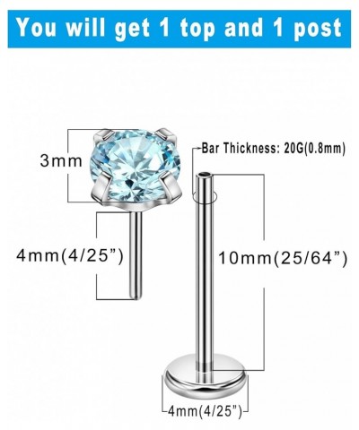 1.5mm-4mm Zircon Surgical Steel Cartilage Stud with 20g 5mm 6mm 8mm 10mm Press Fit Threadless Push Pop in Labret Post Lip For...