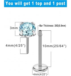 1.5mm-4mm Zircon Surgical Steel Cartilage Stud with 20g 5mm 6mm 8mm 10mm Press Fit Threadless Push Pop in Labret Post Lip For...