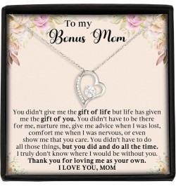 To My Bonus Mom Necklace, Jewelry 925 Sterling Silver, Gift for Mom Mother's Day Birthday from Daughter, Son, Necklace Gift F...