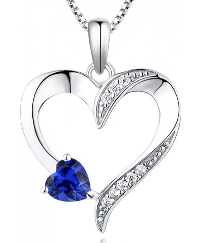 Heart Necklace 925 Sterling Silver Love Heart Pendant with 5mm Heart Birthstone Women Jewelry 09-Sapphire-Sept $29.25 Necklaces