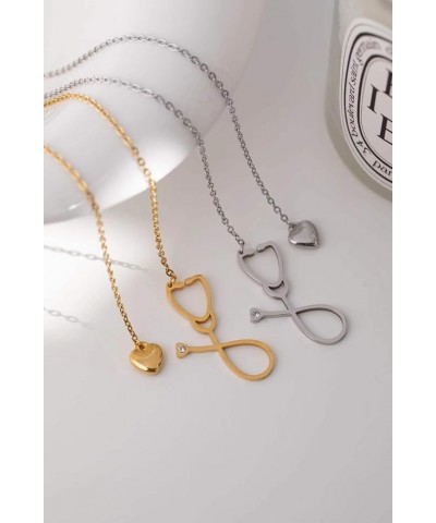 Nurse Stethoscope Necklace Nursing Themed Y Necklace for Women Doctor Nurse Medical Graduation Jewelry Gift Gold $9.68 Necklaces