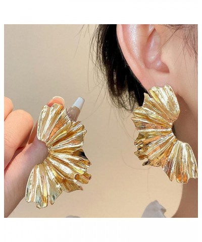 Large Gold Earrings for Women Chunky Gold Flower Earrings Ginkgo Leaf Earrings Irregular Metal Exaggerated Statement Earrings...