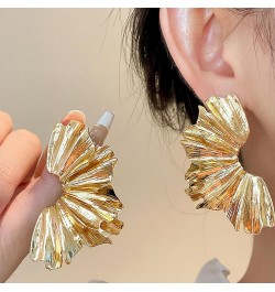 Large Gold Earrings for Women Chunky Gold Flower Earrings Ginkgo Leaf Earrings Irregular Metal Exaggerated Statement Earrings...