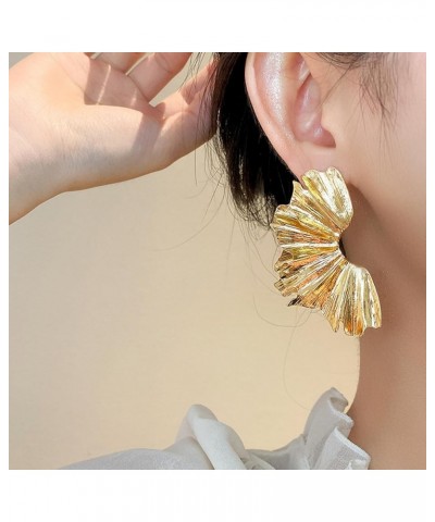 Large Gold Earrings for Women Chunky Gold Flower Earrings Ginkgo Leaf Earrings Irregular Metal Exaggerated Statement Earrings...