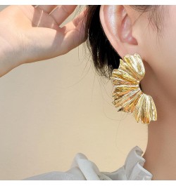 Large Gold Earrings for Women Chunky Gold Flower Earrings Ginkgo Leaf Earrings Irregular Metal Exaggerated Statement Earrings...