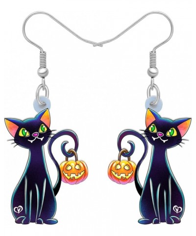 Acrylic Halloween Pumpkin Black Cat Earrings Drop Dangle Jewelry for Women Girls Black Cat H $6.95 Earrings