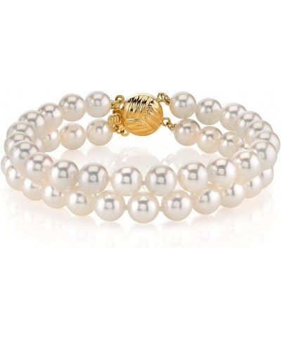 14K Gold Round White Double Japanese Akoya Saltwater Cultured Pearl Bracelet for Women 8.5 Inches 7.5-8.0mm $193.28 Bracelets