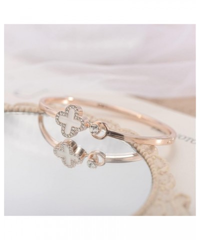 Four Leaf Clover Bracelet, Lucky Clover Rose Gold Bracelet Four Leaf Clover Embossed Charm Rhinestones Bangle Cuff Chain Brac...