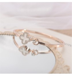 Four Leaf Clover Bracelet, Lucky Clover Rose Gold Bracelet Four Leaf Clover Embossed Charm Rhinestones Bangle Cuff Chain Brac...