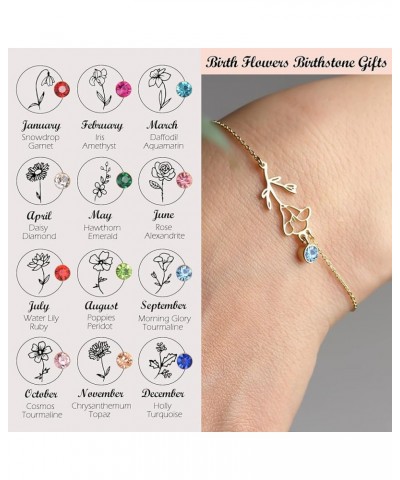 Birth Flower Bracelets, 14K Gold Plated Birth Month Floral Birthstone Charm Bracelets Wildflower Birthflower Jewelry Birthday...