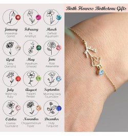 Birth Flower Bracelets, 14K Gold Plated Birth Month Floral Birthstone Charm Bracelets Wildflower Birthflower Jewelry Birthday...