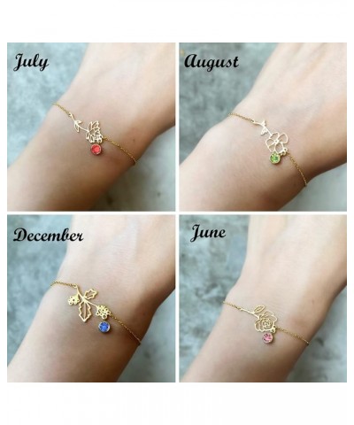 Birth Flower Bracelets, 14K Gold Plated Birth Month Floral Birthstone Charm Bracelets Wildflower Birthflower Jewelry Birthday...