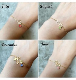 Birth Flower Bracelets, 14K Gold Plated Birth Month Floral Birthstone Charm Bracelets Wildflower Birthflower Jewelry Birthday...