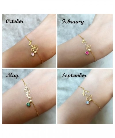 Birth Flower Bracelets, 14K Gold Plated Birth Month Floral Birthstone Charm Bracelets Wildflower Birthflower Jewelry Birthday...