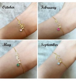 Birth Flower Bracelets, 14K Gold Plated Birth Month Floral Birthstone Charm Bracelets Wildflower Birthflower Jewelry Birthday...