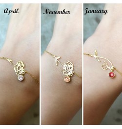 Birth Flower Bracelets, 14K Gold Plated Birth Month Floral Birthstone Charm Bracelets Wildflower Birthflower Jewelry Birthday...