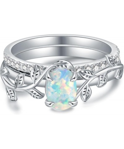 Genuine Opal Engagement Ring for Women,1ct Leaf Oval Opal Ring Set in 925 Sterling Silver with Cubic Zirconia Wedding Valenti...