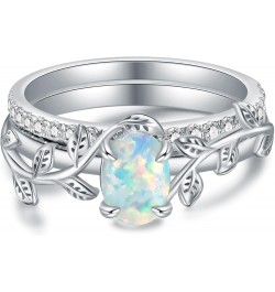 Genuine Opal Engagement Ring for Women,1ct Leaf Oval Opal Ring Set in 925 Sterling Silver with Cubic Zirconia Wedding Valenti...