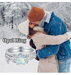 Genuine Opal Engagement Ring for Women,1ct Leaf Oval Opal Ring Set in 925 Sterling Silver with Cubic Zirconia Wedding Valenti...