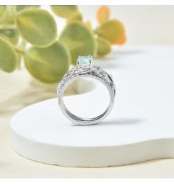 Genuine Opal Engagement Ring for Women,1ct Leaf Oval Opal Ring Set in 925 Sterling Silver with Cubic Zirconia Wedding Valenti...