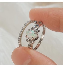 Genuine Opal Engagement Ring for Women,1ct Leaf Oval Opal Ring Set in 925 Sterling Silver with Cubic Zirconia Wedding Valenti...