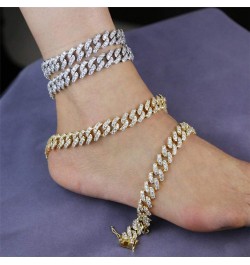 Cuban Link Iced Out Rhinestone Filled Chain Anklet, 18K Gold/White Gold Plated Punk Hip-hop Ankle Bracelets for Women 12mm-go...