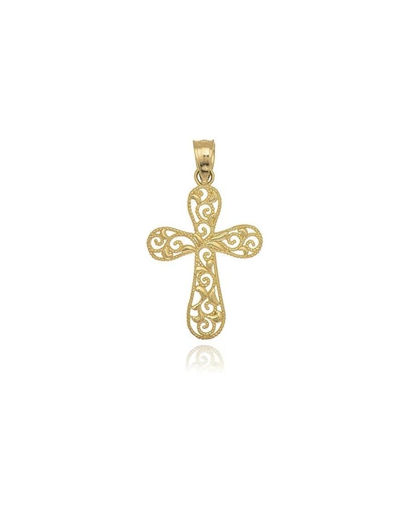 14K Solid Yellow Gold Filigree Cross Charm Pendant $34.85 Pendants