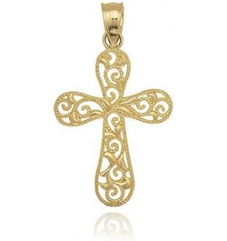 14K Solid Yellow Gold Filigree Cross Charm Pendant $34.85 Pendants