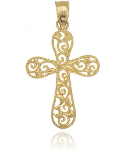 14K Solid Yellow Gold Filigree Cross Charm Pendant $34.85 Pendants