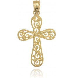 14K Solid Yellow Gold Filigree Cross Charm Pendant $34.85 Pendants