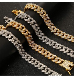 Cuban Link Iced Out Rhinestone Filled Chain Anklet, 18K Gold/White Gold Plated Punk Hip-hop Ankle Bracelets for Women 12mm-go...