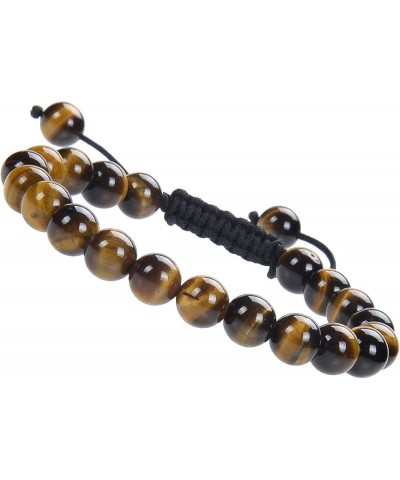 Natural Healing Power Gemstone Crystal Beads Unisex Adjustable Macrame Bracelets Yellow Tiger Eye 8mm $14.45 Bracelets