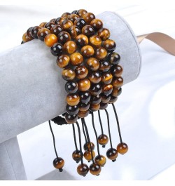 Natural Healing Power Gemstone Crystal Beads Unisex Adjustable Macrame Bracelets Yellow Tiger Eye 8mm $14.45 Bracelets