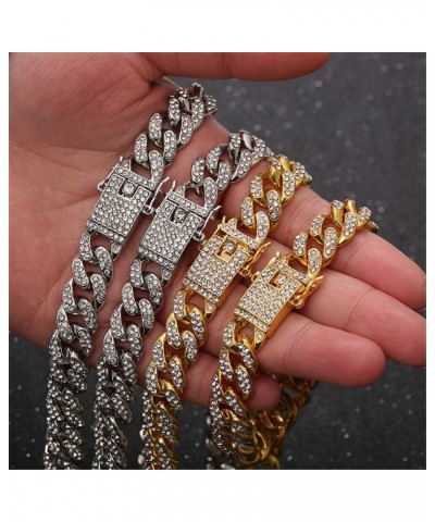 Cuban Link Iced Out Rhinestone Filled Chain Anklet, 18K Gold/White Gold Plated Punk Hip-hop Ankle Bracelets for Women 12mm-go...