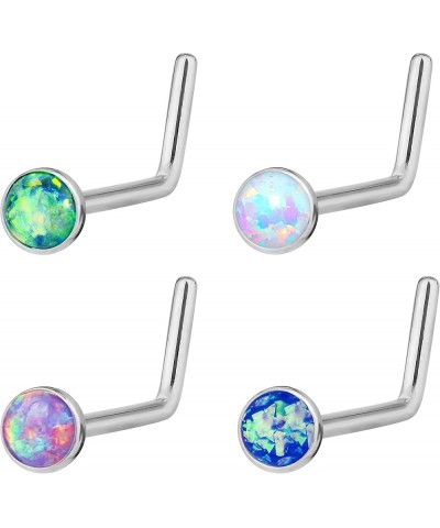 20g 6mm Surgical Steel, Gold IP Plated & Rose Gold IP Plated Synthetic Opal L-Shape Nose Stud 4-Pack: Steel Blue/Green/Purple...