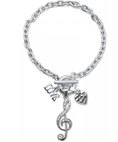 Silver Customized Charm Toggle Bracelet with Cubic Zirconia Jewelry Love Half Carat Musical Note $10.00 Bracelets